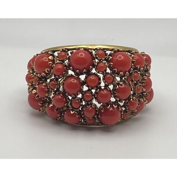 Zara Gold Tone Reddish/Orange Resin Stones Bold Statement Cuff Bracelet READ - Picture 2 of 13